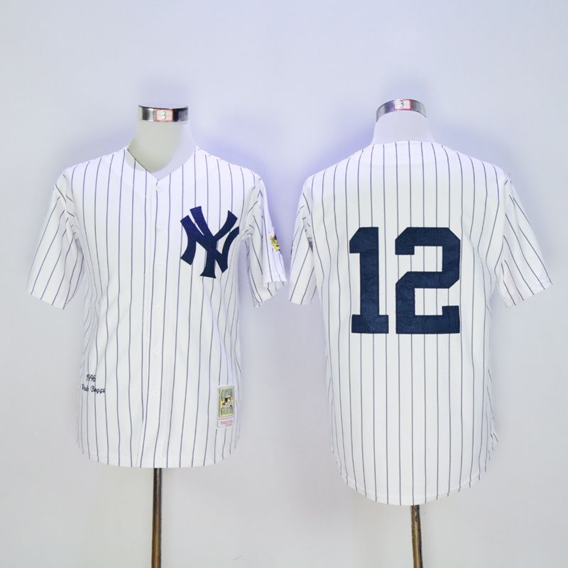 Men New York Yankees 12 No name White Throwback MLB Jerseys